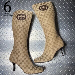 Gucci Tom Ford Monogram Supreme GG Logo Boots in Brown 10